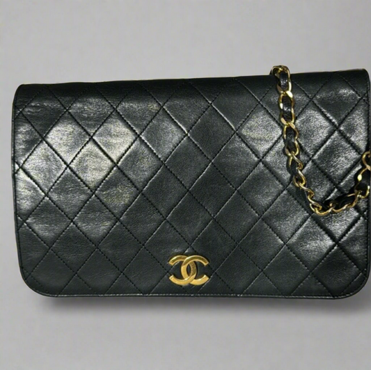 Chanel Black Lambskin Vintage Matelasse Full Flap, Medium