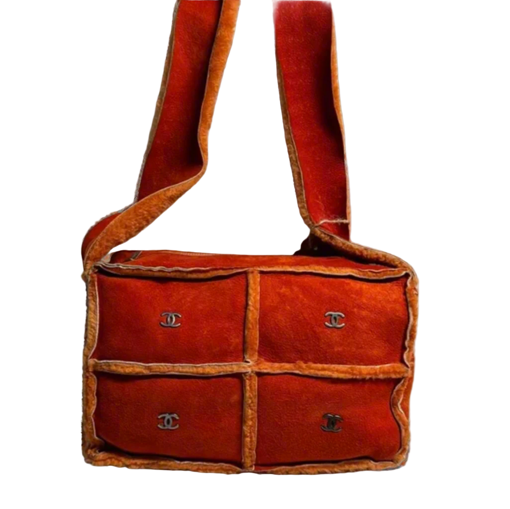Chanel Orange Shearling and Suede Shoulder/Crossbody Bag