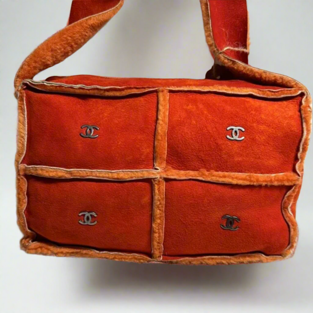 Chanel Orange Shearling and Suede Shoulder/Crossbody Bag