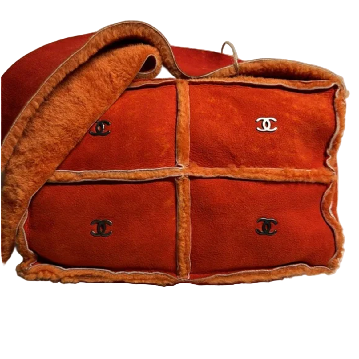 Chanel Orange Shearling and Suede Shoulder/Crossbody Bag