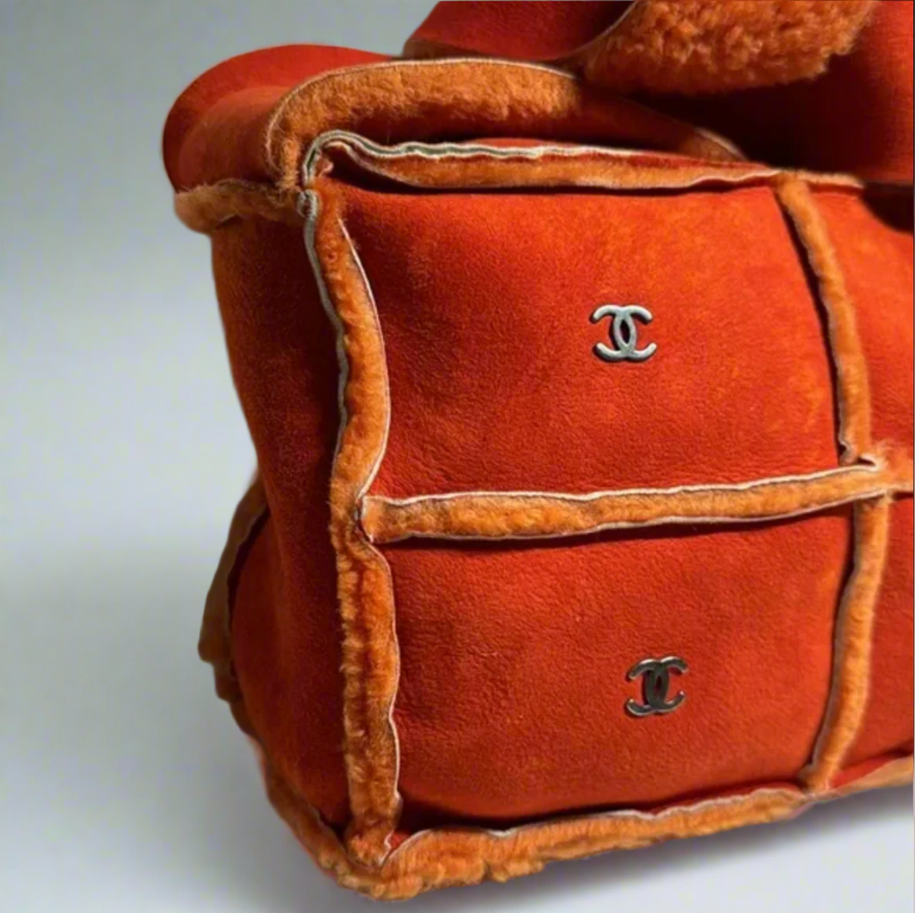 Chanel Orange Shearling and Suede Shoulder/Crossbody Bag
