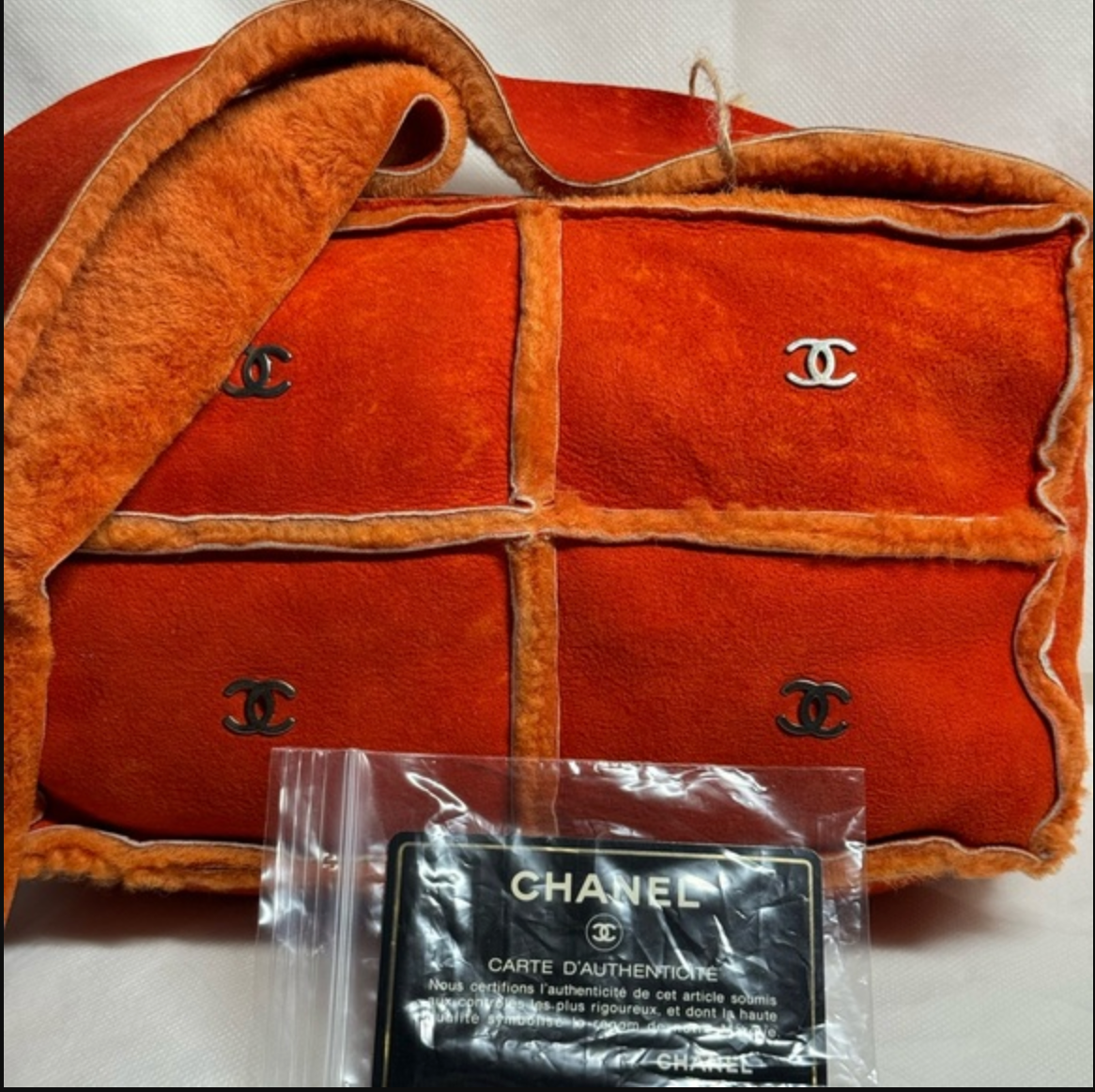 Chanel Orange Shearling and Suede Shoulder/Crossbody Bag