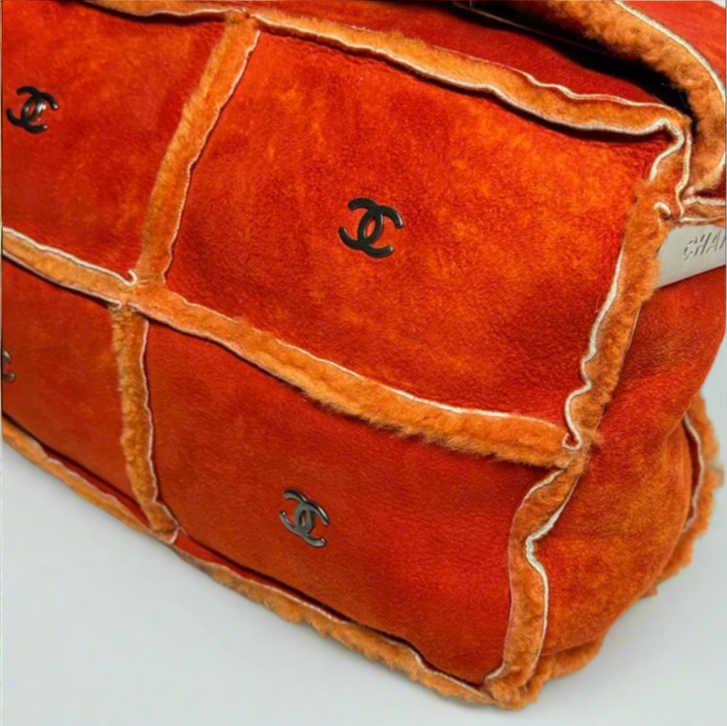 Chanel Orange Shearling and Suede Shoulder/Crossbody Bag