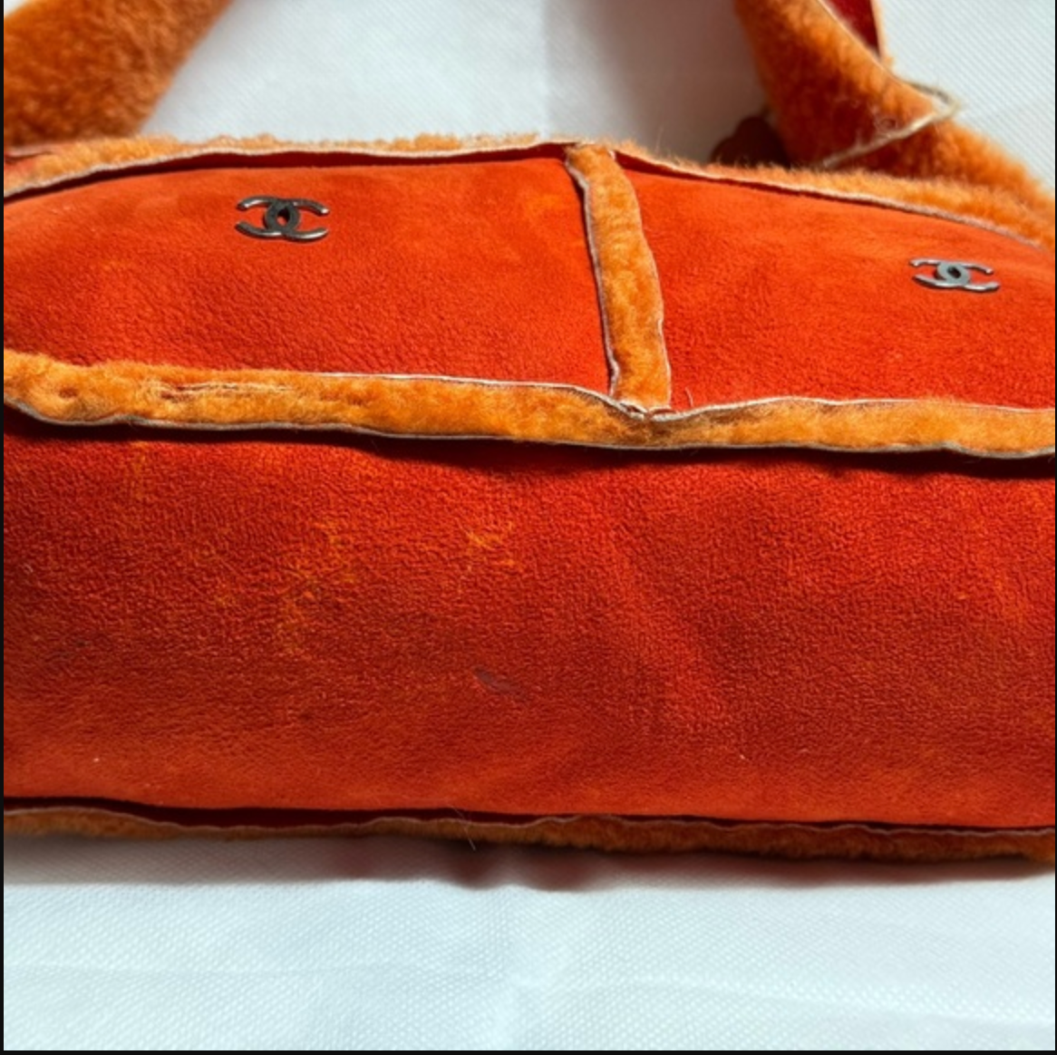 Chanel Orange Shearling and Suede Shoulder/Crossbody Bag