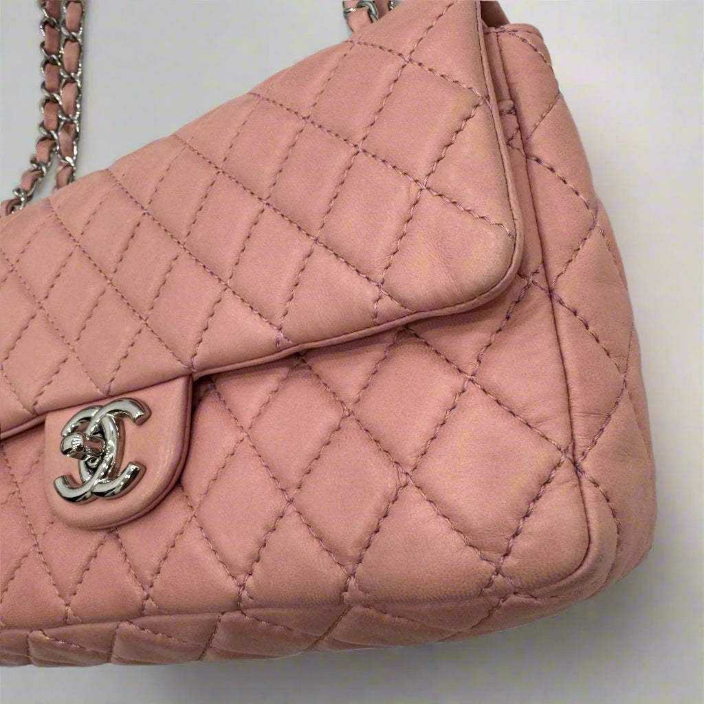 Chanel Pink Lambskin Matelasse Double Flap, Medium