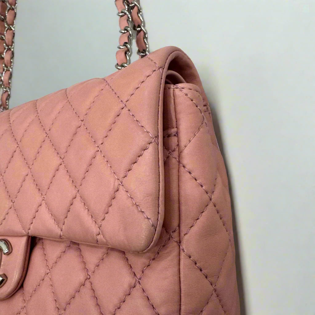 Chanel Pink Lambskin Matelasse Double Flap, Medium