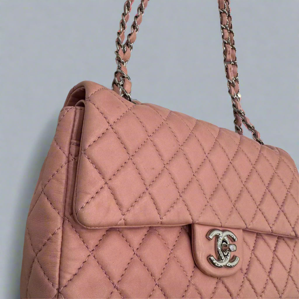 Chanel Pink Lambskin Matelasse Double Flap, Medium