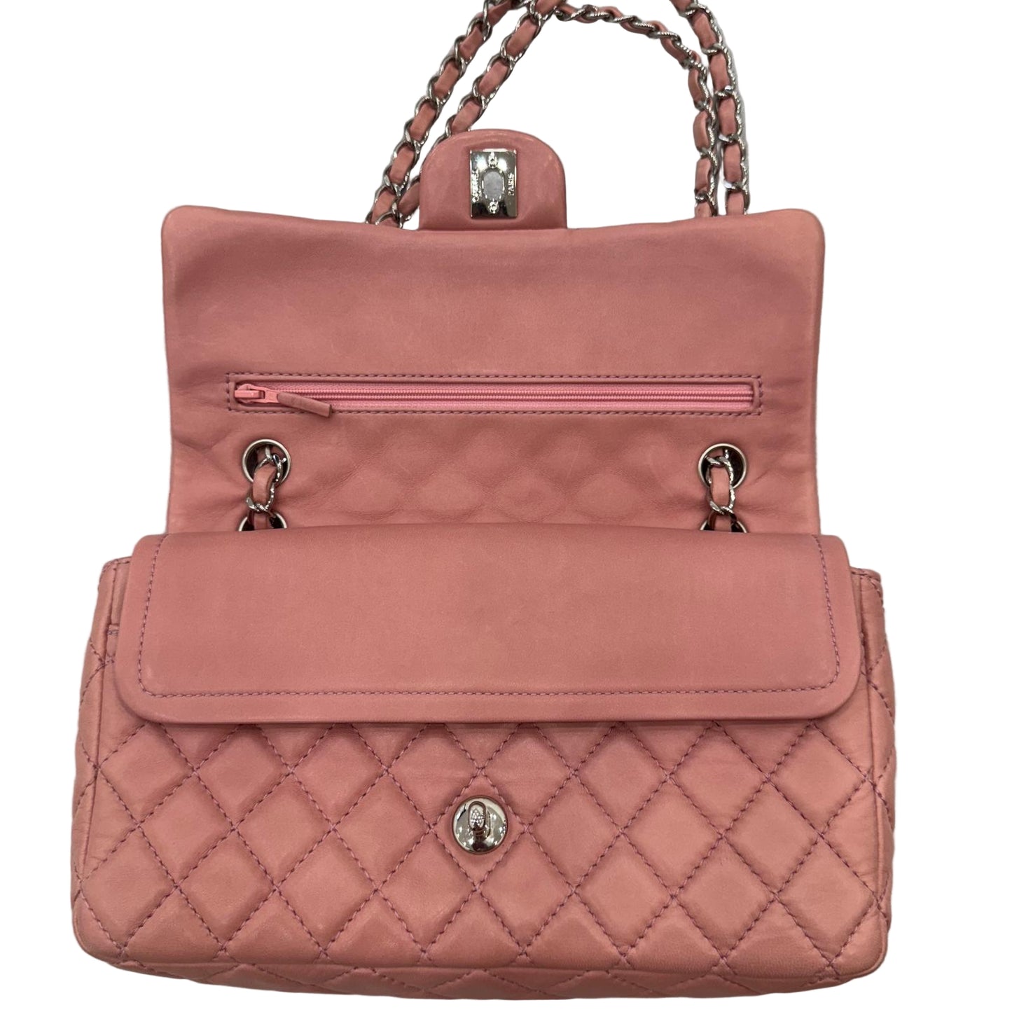 Chanel Pink Lambskin Matelasse Double Flap, Medium