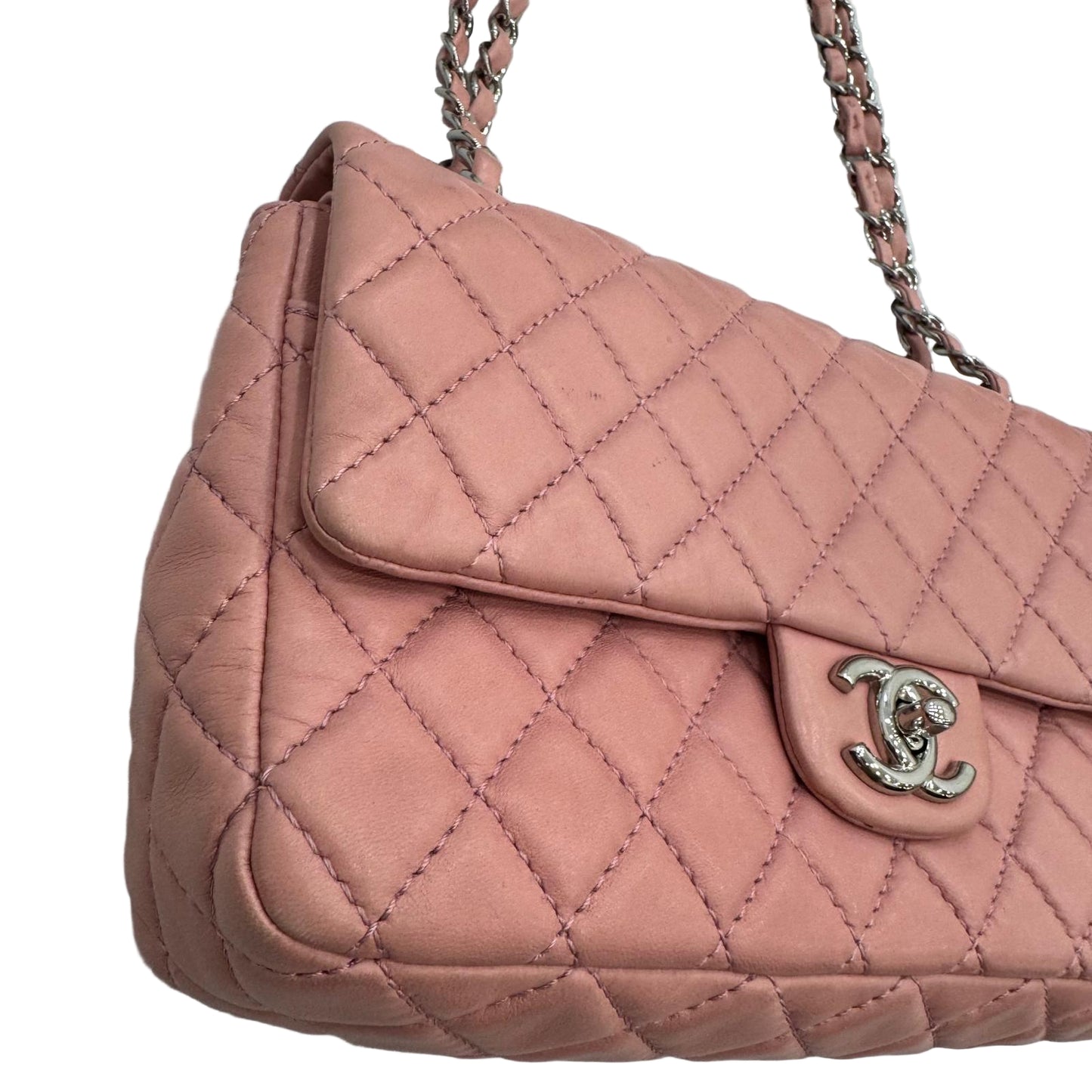 Chanel Pink Lambskin Matelasse Double Flap, Medium
