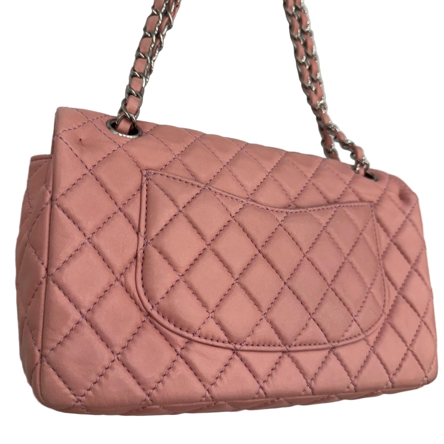 Chanel Pink Lambskin Matelasse Double Flap, Medium