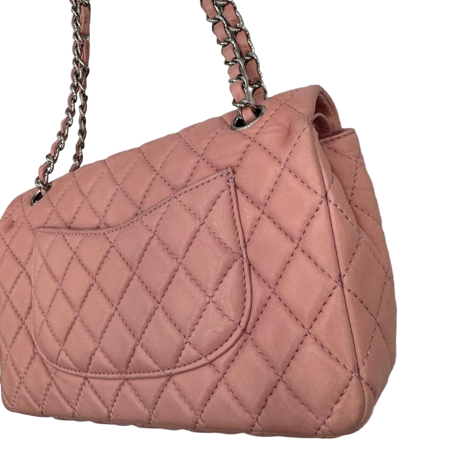 Chanel Pink Lambskin Matelasse Double Flap, Medium