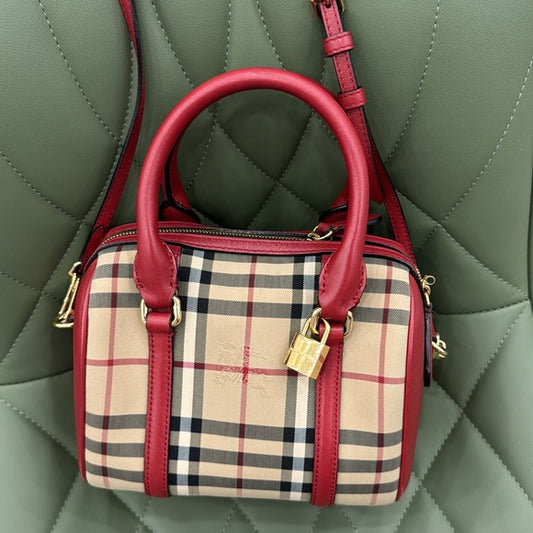 Burberry Red and Tan Satchel with Iconic NovaCheck Pattern