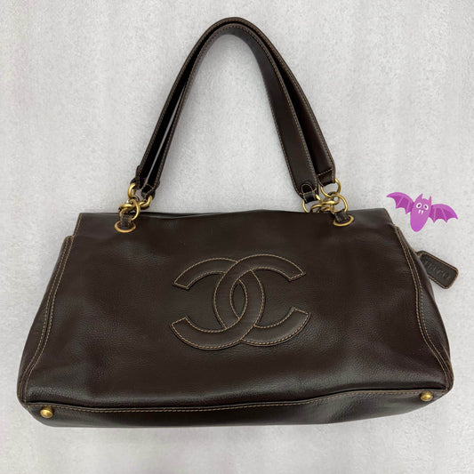 Chanel Dark Brown Lambskin Vintage CC Logo Shoulder Bag