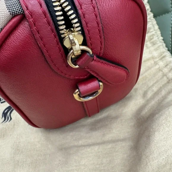 Burberry Red and Tan Satchel with Iconic NovaCheck Pattern
