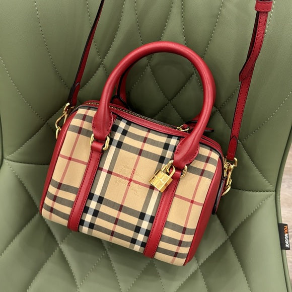 Burberry Red and Tan Satchel with Iconic NovaCheck Pattern