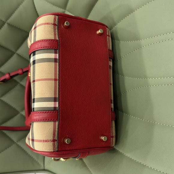 Burberry Red and Tan Satchel with Iconic NovaCheck Pattern