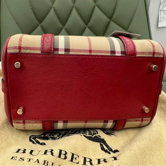 Burberry Red and Tan Satchel with Iconic NovaCheck Pattern