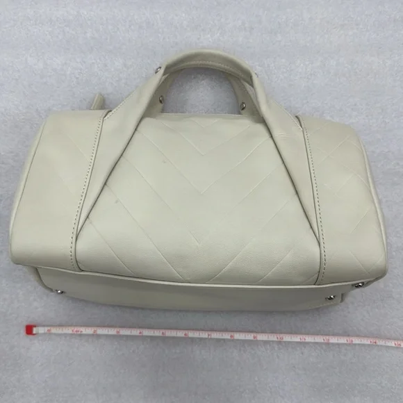 Chanel Cream Calfskin Chevron Boston Bowler Bag