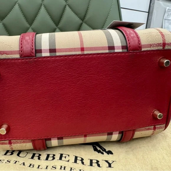 Burberry Red and Tan Satchel with Iconic NovaCheck Pattern