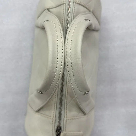 Chanel Cream Calfskin Chevron Boston Bowler Bag