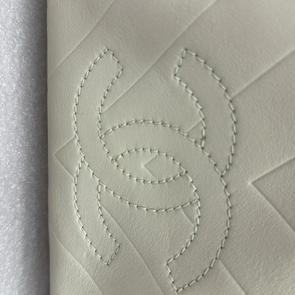 Chanel Cream Calfskin Chevron Boston Bowler Bag