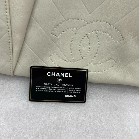 Chanel Cream Calfskin Chevron Boston Bowler Bag