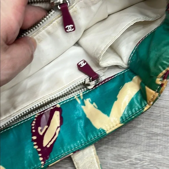 Chanel Green Floral CC Logo Tote