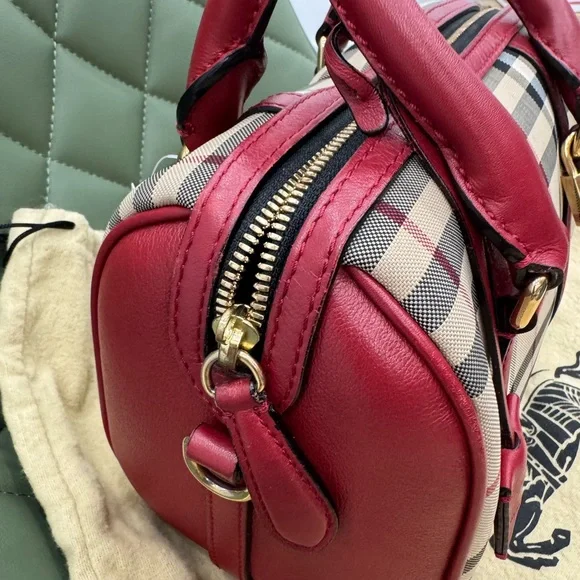 Burberry Red and Tan Satchel with Iconic NovaCheck Pattern