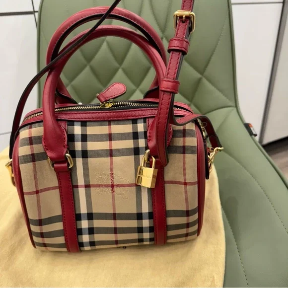 Burberry Red and Tan Satchel with Iconic NovaCheck Pattern