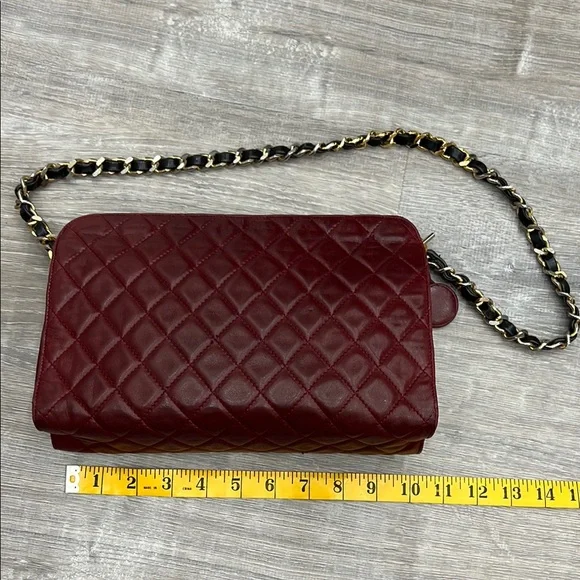 CHANEL Red Quilted Clutch Bag with Chain Strap