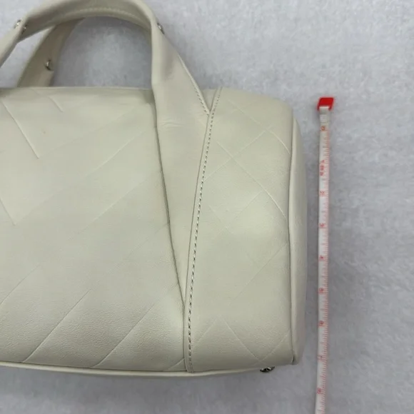 Chanel Cream Calfskin Chevron Boston Bowler Bag