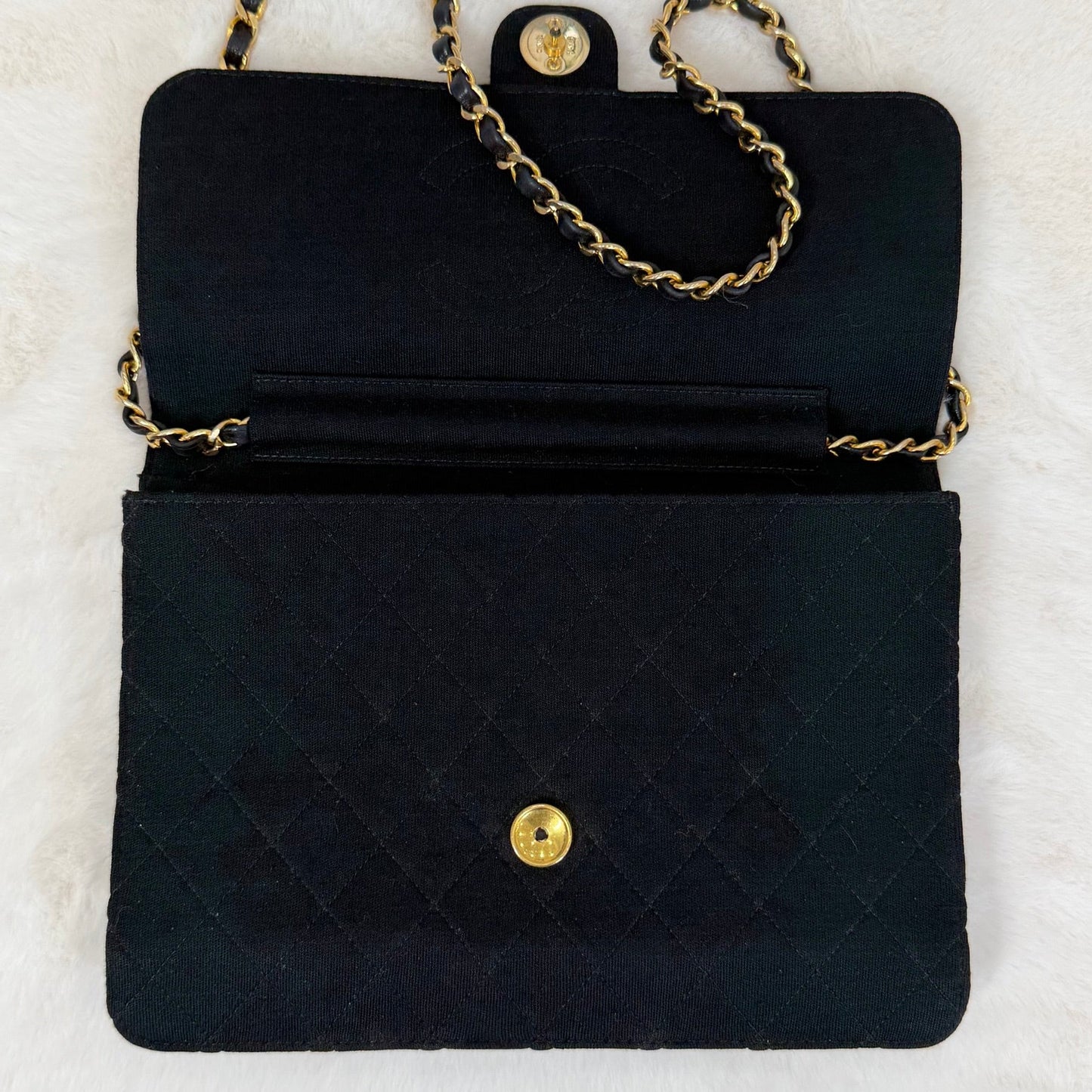 Chanel Black Cotton Matelasse Half Flap Shoulder Bag