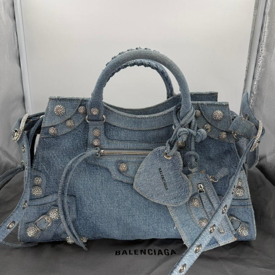 Balenciaga Blue Denim Neo Cagole City handbag (NEW)