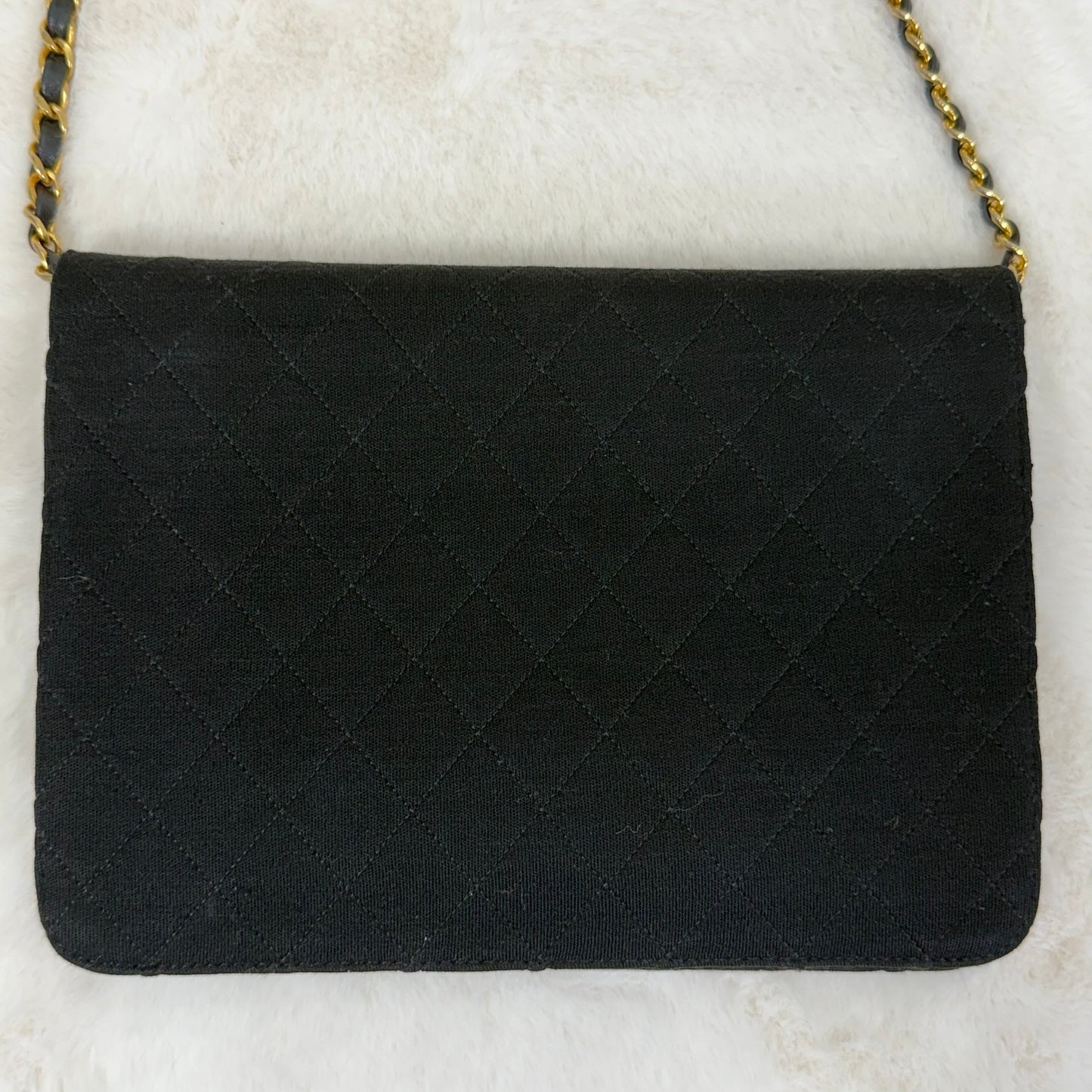 Chanel Black Cotton Matelasse Half Flap Shoulder Bag