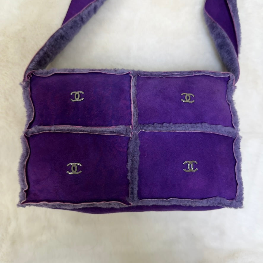 Chanel Purple Shearling and Suede Shoulder/Crossbody Bag