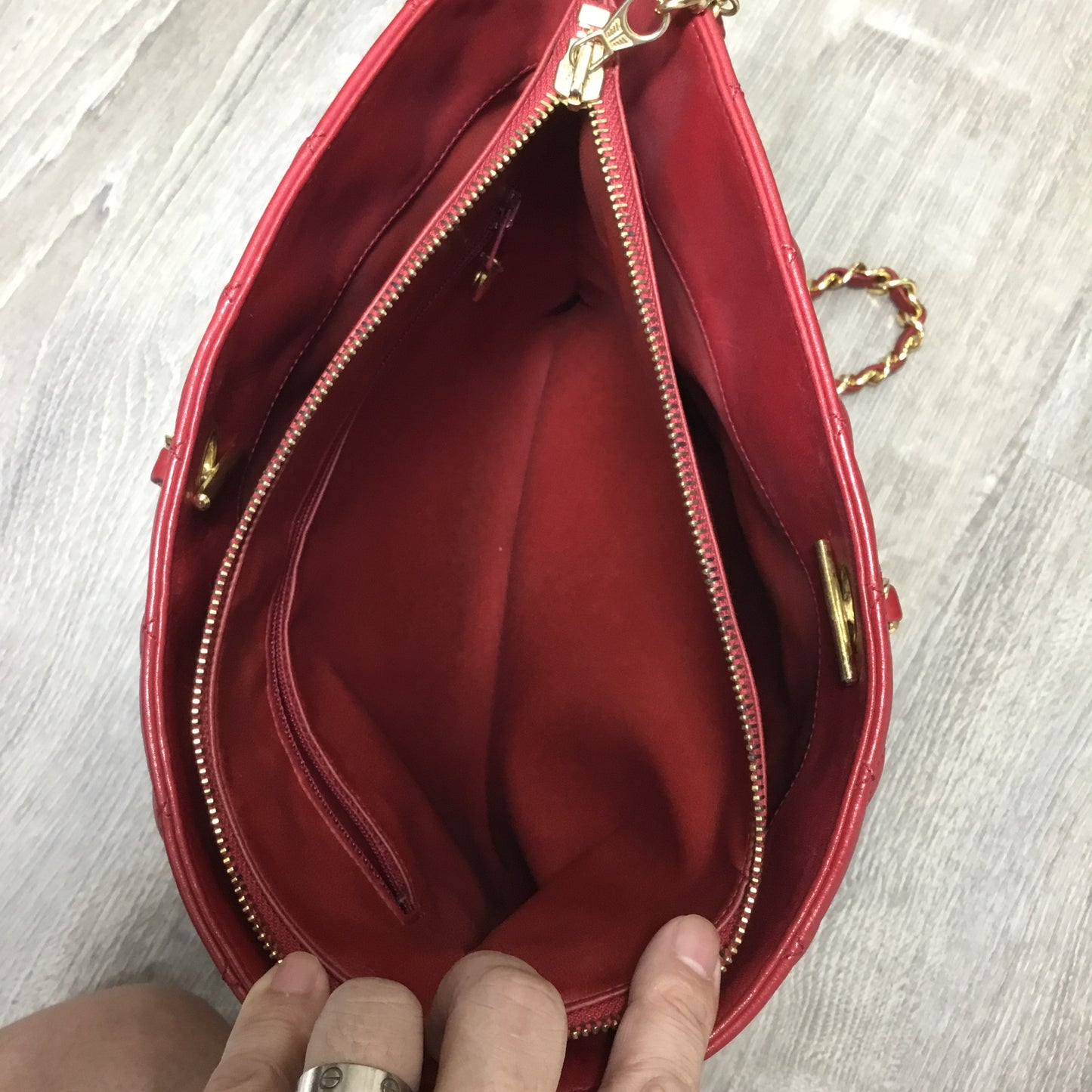 CHANEL Red Matelasse Lambskin Runway Mid Strap Tote/Crossbody/Shoulder Bag