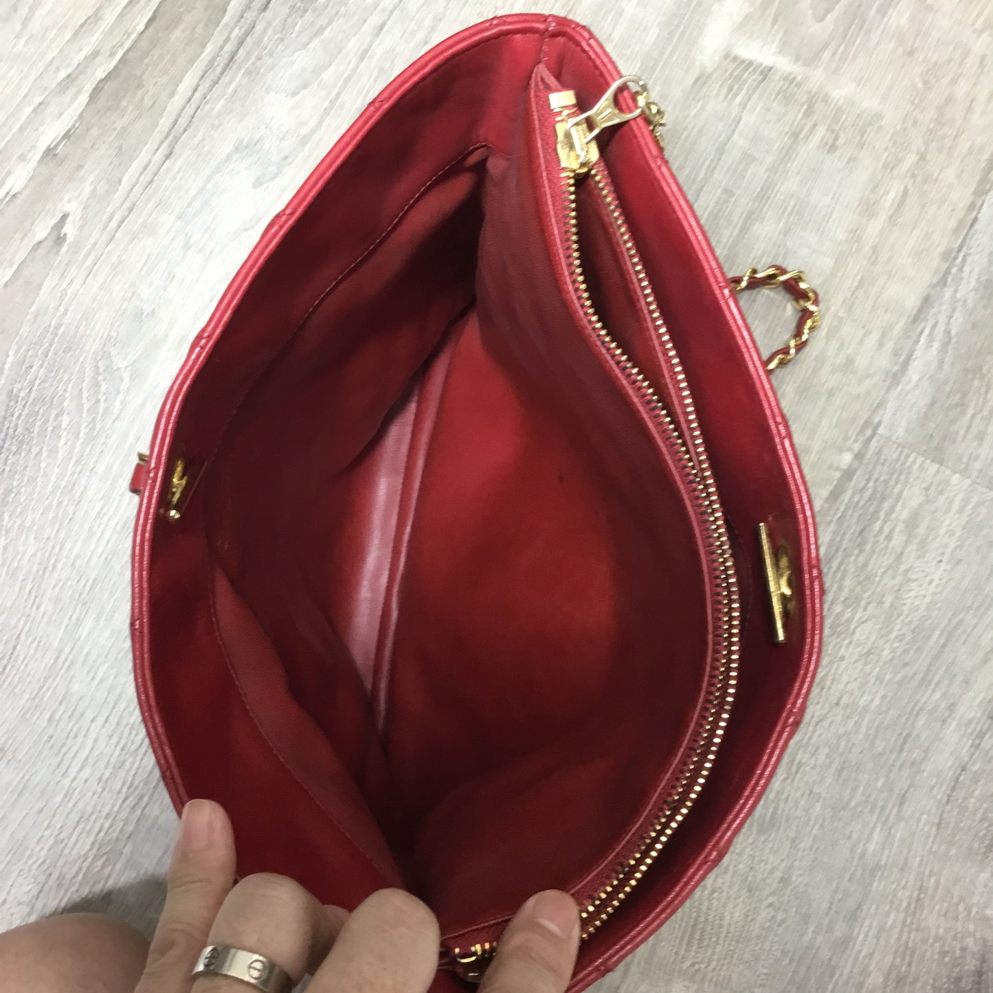 CHANEL Red Matelasse Lambskin Runway Mid Strap Tote/Crossbody/Shoulder Bag