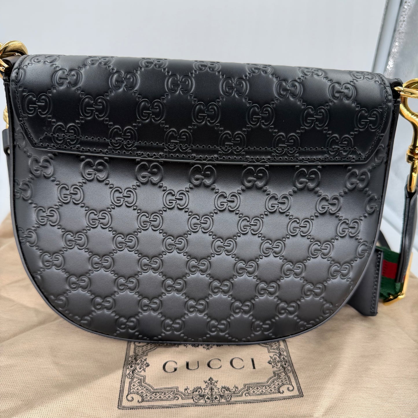 Gucci Black Guccissima Padlock Messenger Crossbody/Shoulder Bag (NEW)