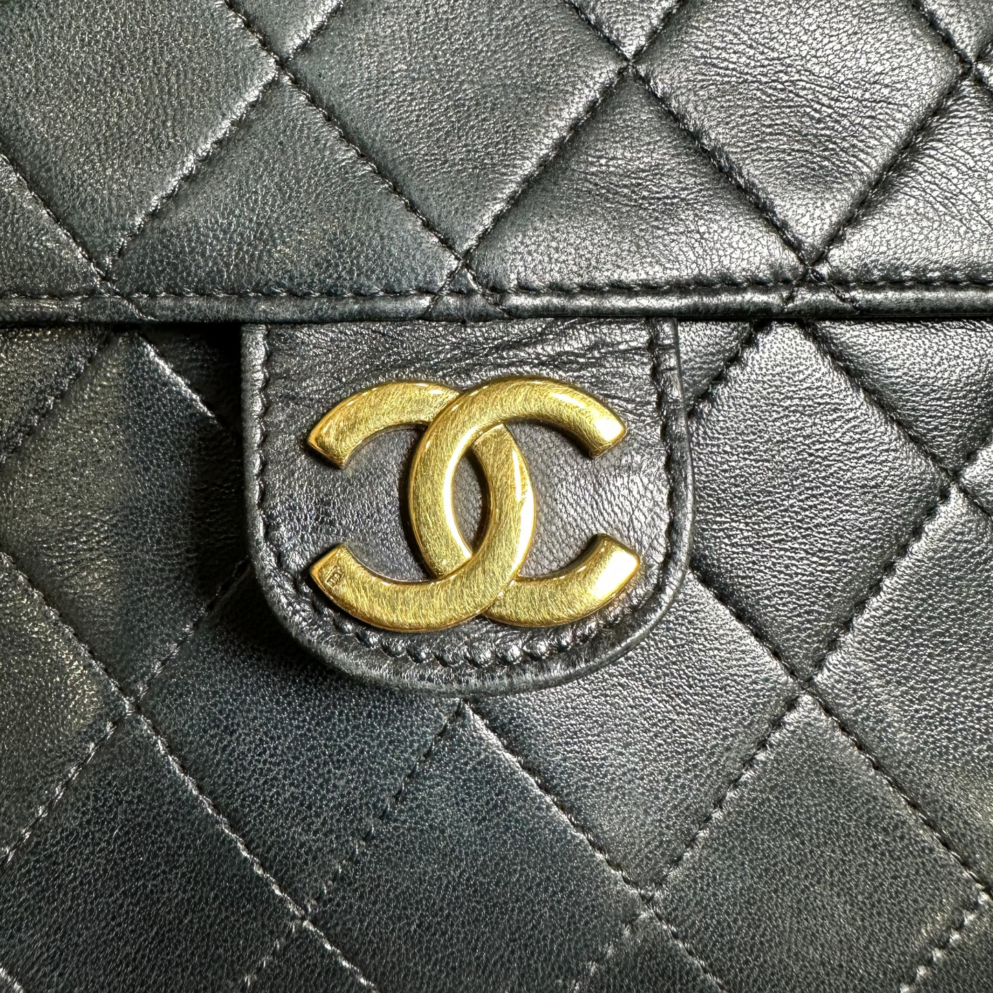 Chanel Black Lambskin Matelasse Half Flap, Medium