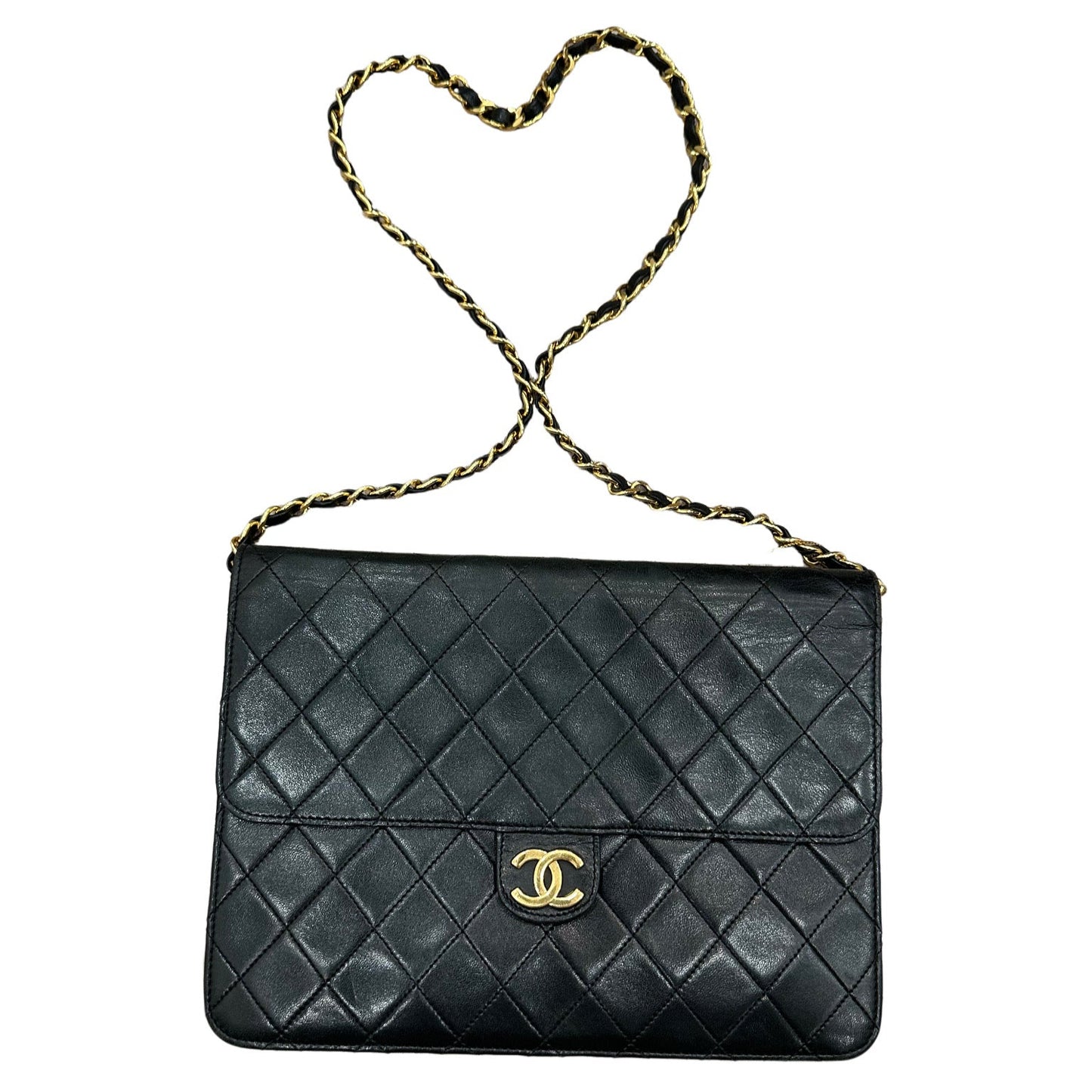 Chanel Black Lambskin Matelasse Half Flap, Medium