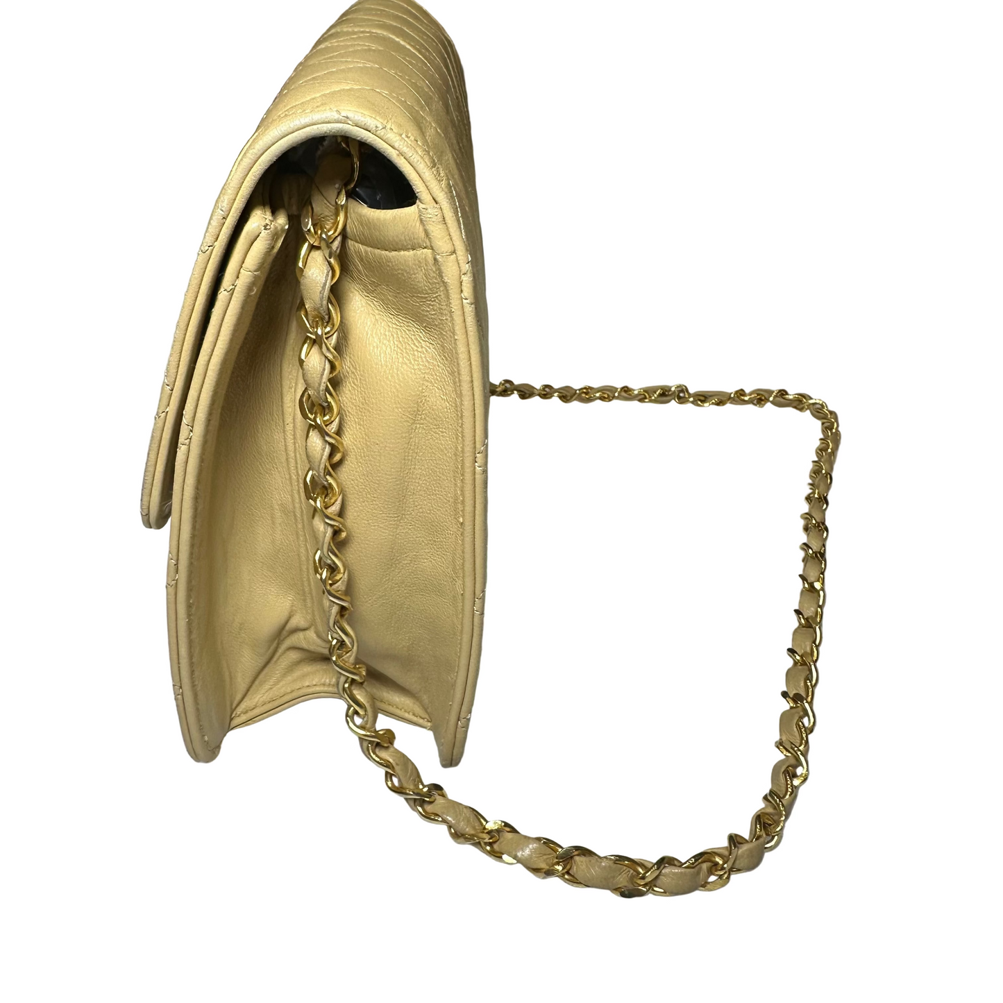 Chanel Beige Lambskin Matelasse Half Flap