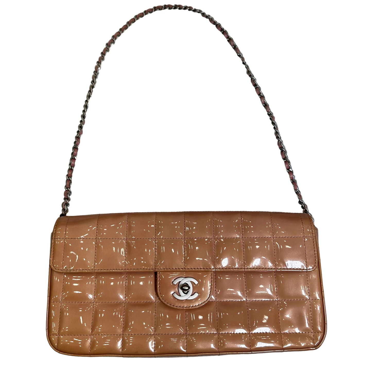 Chanel Peach Orange Patent Chocolate Bar Half Flap