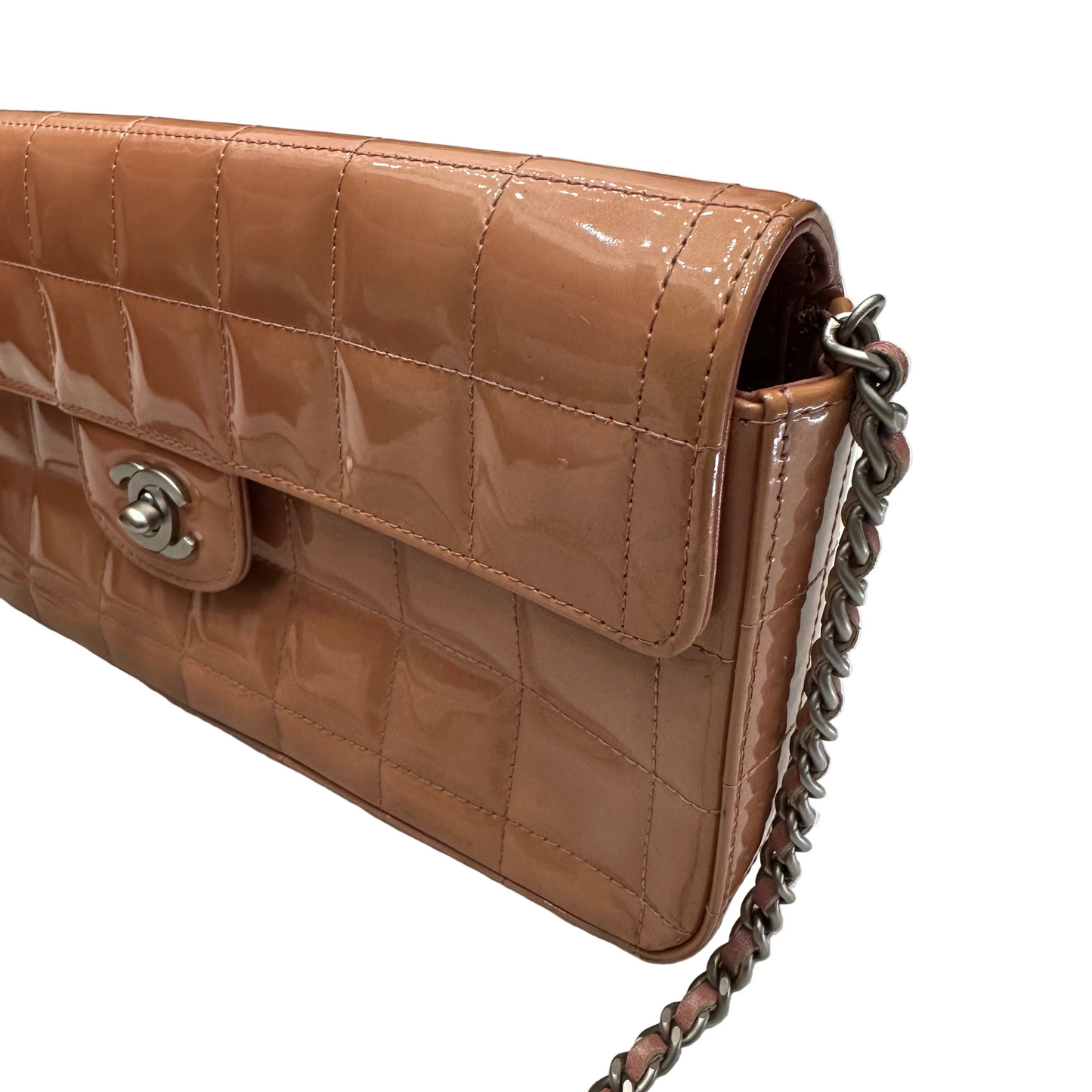 Chanel Peach Orange Patent Chocolate Bar Half Flap