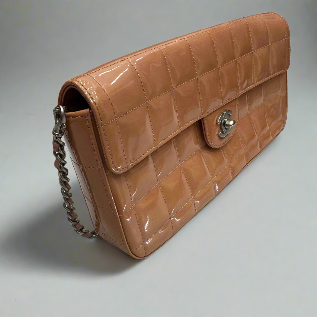 Chanel Peach Orange Patent Chocolate Bar Half Flap
