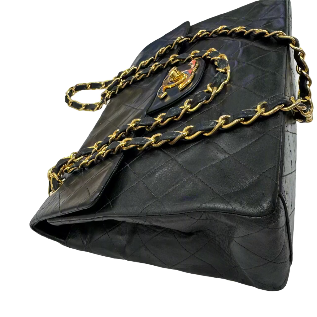 Chanel Black Lambskin Matelasse, Single Flap, Maxi Jumbo