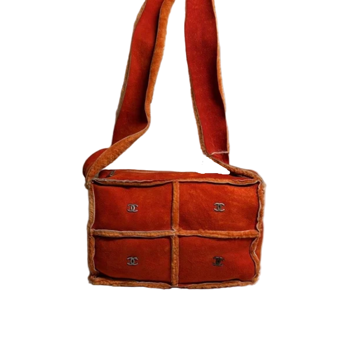 Chanel Orange Shearling and Suede Shoulder/Crossbody Bag