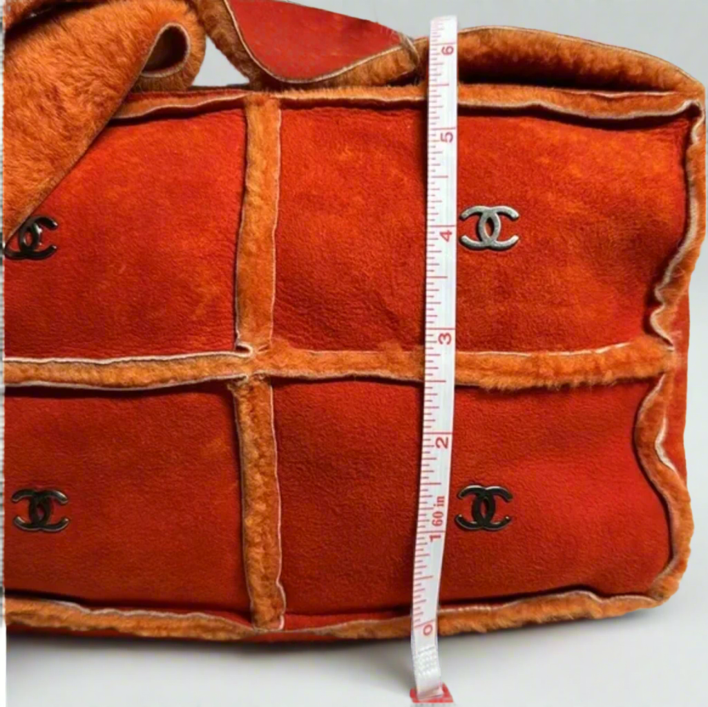Chanel Orange Shearling and Suede Shoulder/Crossbody Bag
