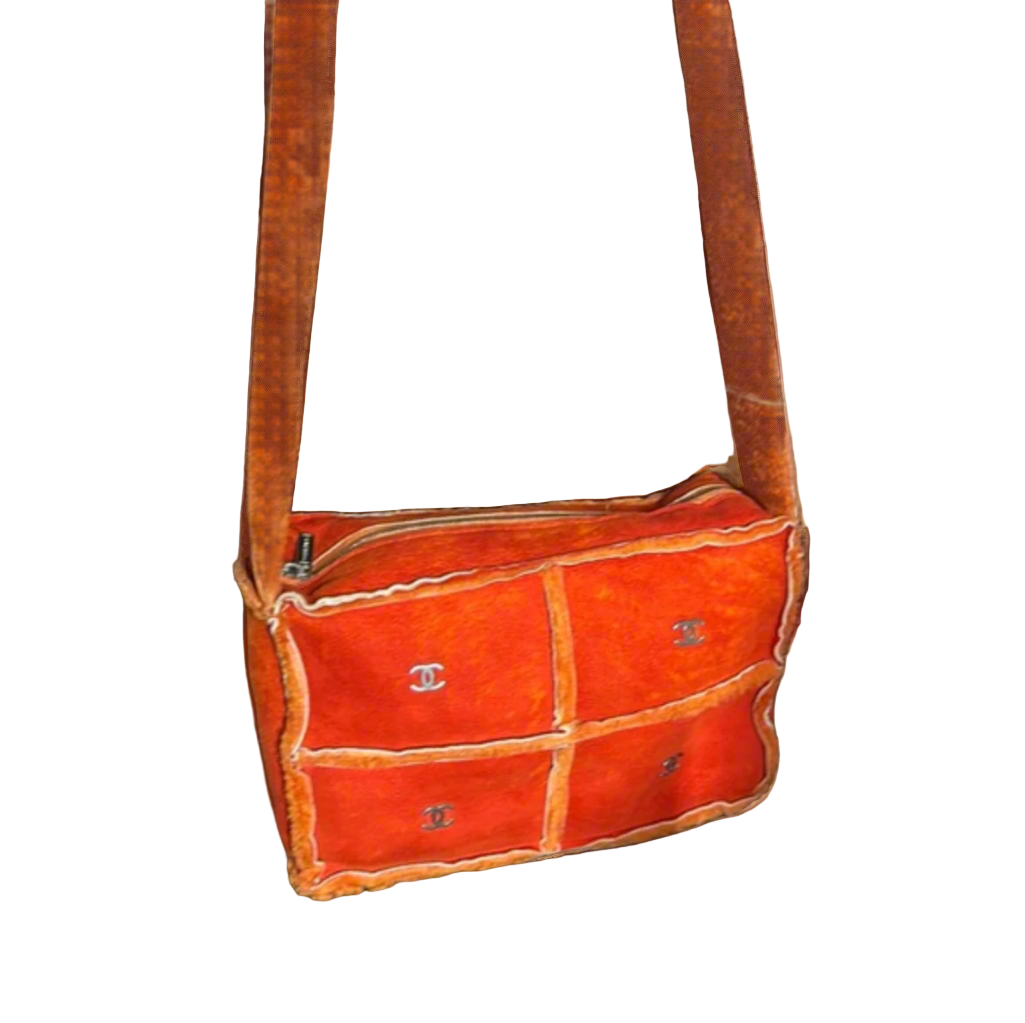 Chanel Orange Shearling and Suede Shoulder/Crossbody Bag