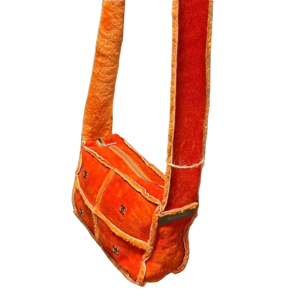 Chanel Orange Shearling and Suede Shoulder/Crossbody Bag