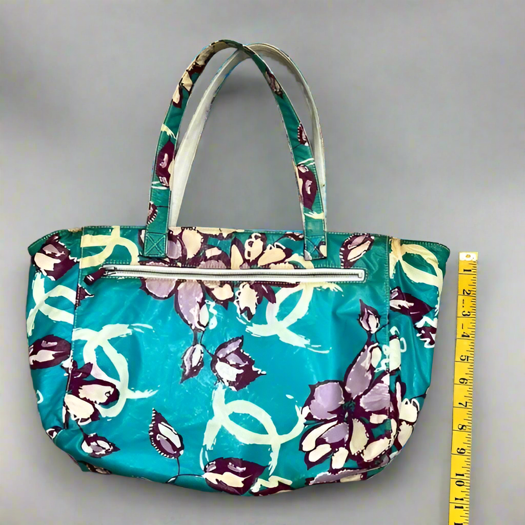 Chanel Green Floral CC Logo Tote